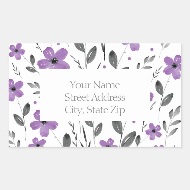 Mauve, Grey Five Petal Watercolor Flower Motif  Rectangular Sticker (Front)