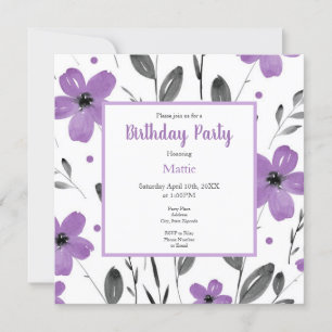 Mauve Grey Watercolor Floral Motif Invitation