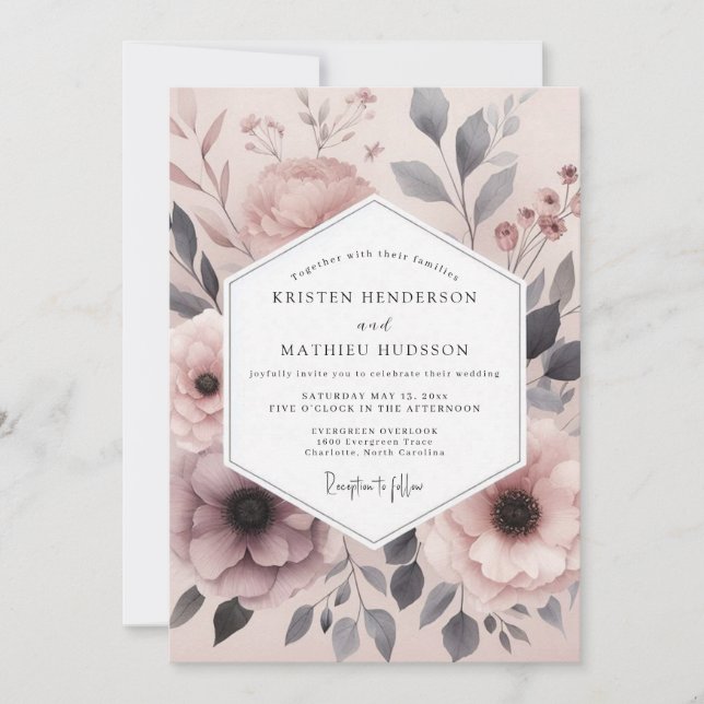 Mauve Hazy Floral Wedding Invitation (Front)