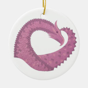 Mauve heart dragon on white ceramic tree decoration