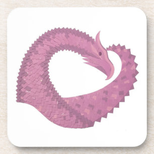 Mauve heart dragon on white coaster
