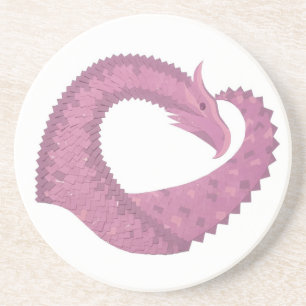 Mauve heart dragon on white coaster