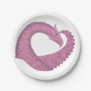Mauve heart dragon on white paper plate