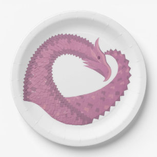 Mauve heart dragon on white paper plate