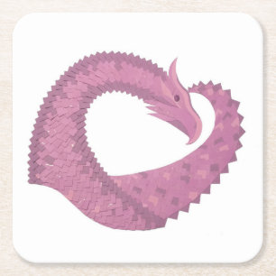 Mauve heart dragon on white square paper coaster