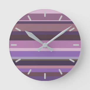 Mauve horizontal stripes round clock