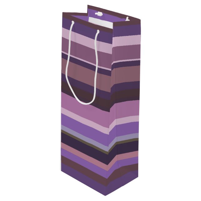 Mauve horizontal stripes wine gift bag (Front Angled)
