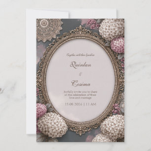 Mauve Hydrangea Oval Wedding Invitation