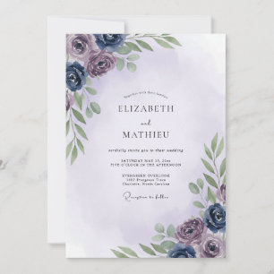 Mauve Indigo Foliage Eucalyptus Wedding Invitation