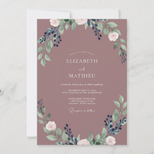 Mauve Indigo Leafy Wedding Invitation