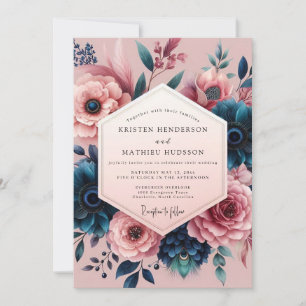 Mauve Indigo Moody Bloom Wedding Invitation