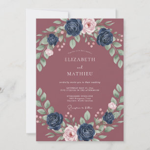 Mauve Indigo Petal Wedding Invitation
