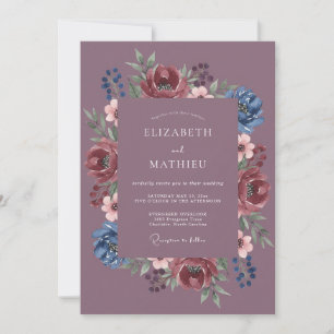 Mauve Indigo Wreath Wedding Invitation