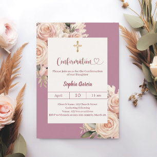 Mauve ivory dusty rose florals Confirmation Invitation