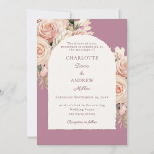 Mauve ivory dusty rose florals wedding arch invitation
