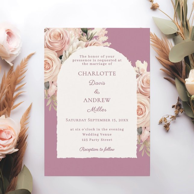 Mauve ivory dusty rose florals wedding arch invitation (Creator Uploaded)