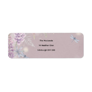 Mauve Lavender Dragonfly Return Address Labels