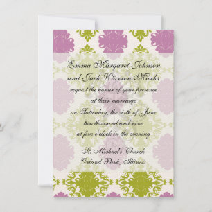 mauve lavender lime green white diamond damask invitation