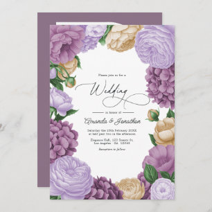 Mauve, Lavender Smoke & Champagne Floral Wedding Invitation