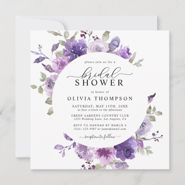Mauve Lilac Dusty Purple Floral Bridal Shower Invitation (Front)