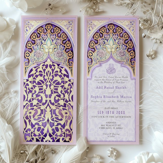 Mauve Lilac Faux Gold Islamic Wedding Invitation (Creator Uploaded)