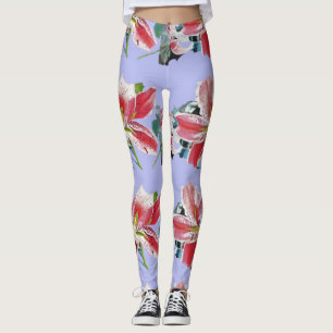 Mauve Lilac Lily floral art watercolor Leggings