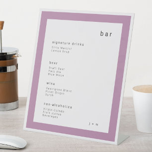 Mauve lilac minimalist wedding Bar Pedestal Sign