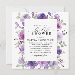 Mauve Lilac Purple Floral Watercolor Bridal Shower Invitation
