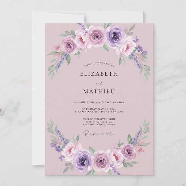Mauve Lilac Rose Wedding Invitation (Front)