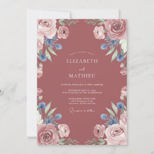 Mauve Lush Botanical Wedding Invitation