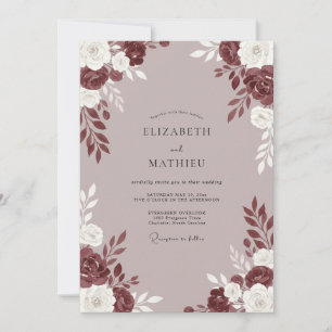 Mauve Maroon Peony Wedding Invitation