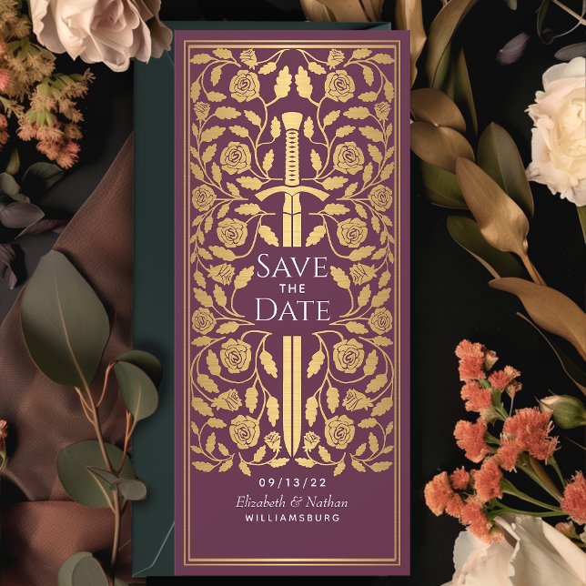 Mauve Mediaeval Sword Save the Date Invitation (Creator Uploaded)