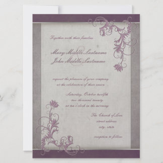 Mauve Metallic Effect Floral Border Changeable BG Invitation
