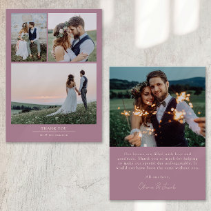 Mauve Minimalist 4 Photo Wedding Thank You Card