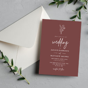 Mauve Minimalist Botanicals Wedding Invitation