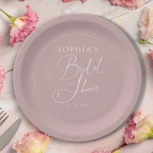Mauve Minimalist Bridal Shower Paper Plate