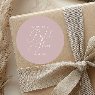 Mauve Minimalist Calligraphy Bridal Shower Classic Round Sticker