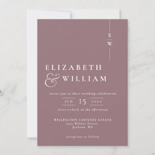 Mauve Minimalist Modern Monogram Elegant Wedding Invitation