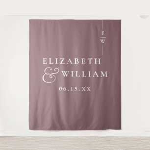 Mauve Minimalist Monogram Wedding Photo Backdrop Tapestry