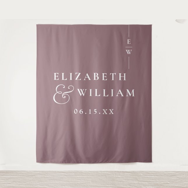 Mauve Minimalist Monogram Wedding Photo Backdrop Tapestry (Front)
