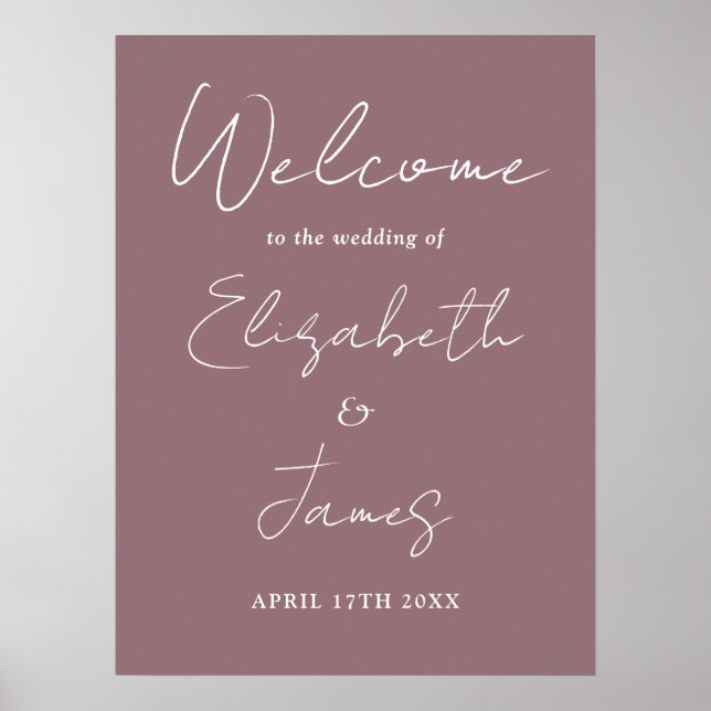 Mauve Minimalist Script Wedding Welcome Sign (Front)