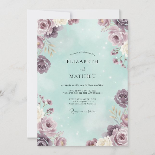Mauve Mint Rose Wedding Invitation (Front)