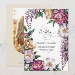 Mauve Mist, Champagne Gold & White Floral Wedding Invitation