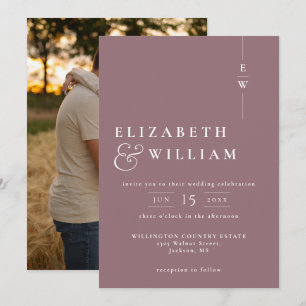 Mauve Modern Elegant Monogram Photo Wedding Invitation