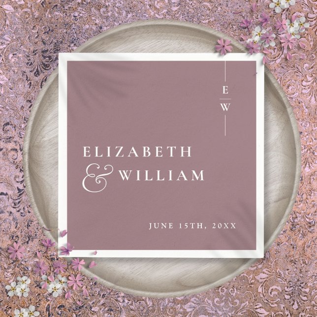 Mauve Modern Minimalist Elegant Monogram Wedding Napkin (Mauve Modern Minimalist Elegant Monogram Wedding Napkins)