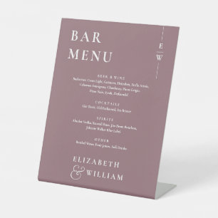 Mauve Modern Minimalist Monogram Bar Menu Pedestal Sign