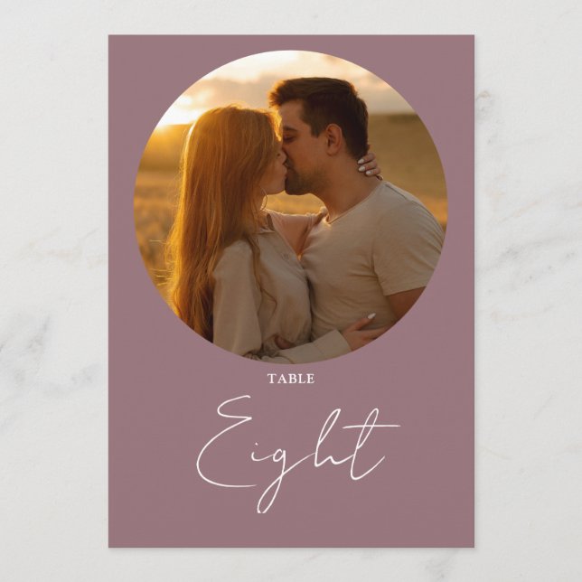 Mauve Modern Minimalist Script Table Number (Front)