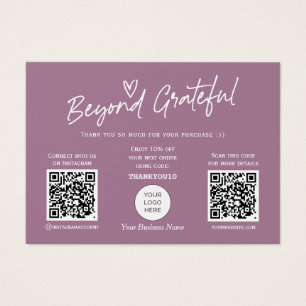 Mauve Modern Script QR code thank you card