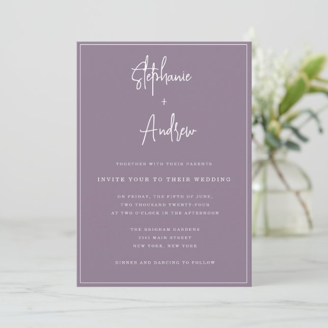 Mauve Modern Simple Wedding Invitation (Standing Front)