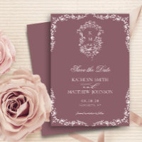 Mauve Monogram Floral Vintage Crest Wedding